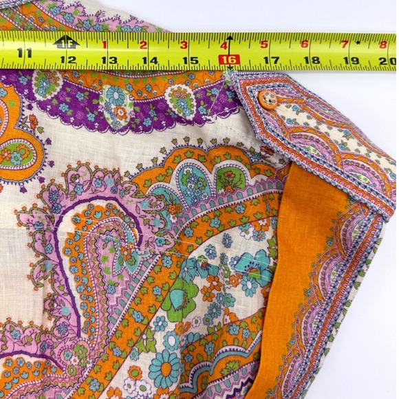 Zimmermann Lola Linen Romper Paisley Button Front Pockets Size 2 NO BELT Resort - Picture 13 of 14